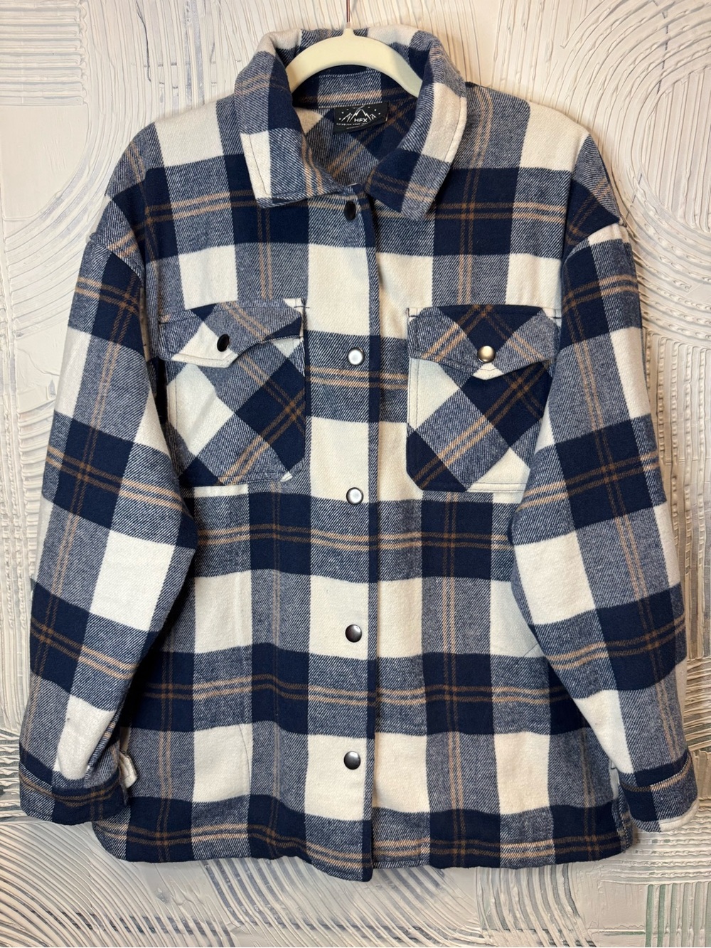 Plaid Utility Shacket Jacket - Navy & Cream